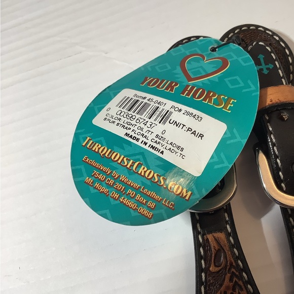 NWT Weaver Turquoise Cross Ladies Floral Tooled Horse Spur Straps - Picture 4 of 5